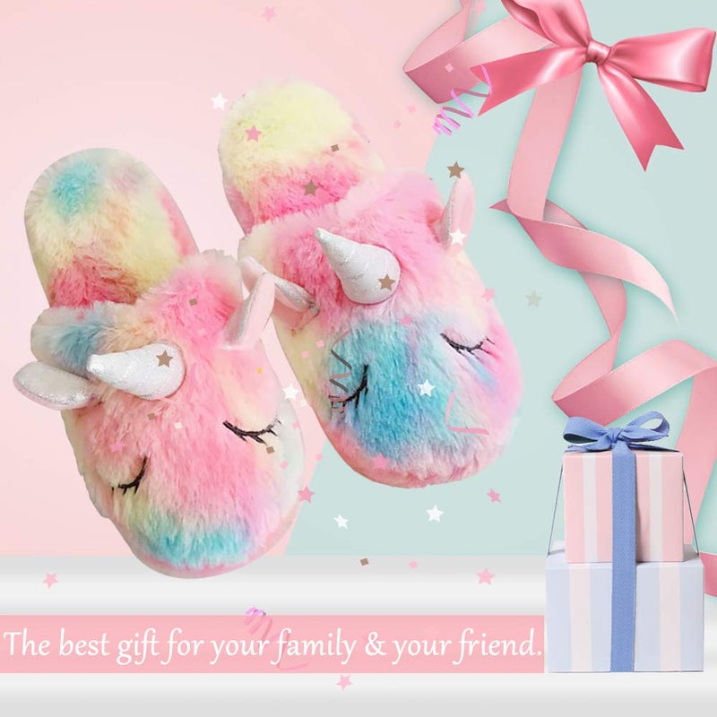 Techcity Rainbow Unicorn Kids Slippers - Cute Fluffy, Cozy Plush Indoor/Outdoor - Best Unicorn Gifts - Image 5